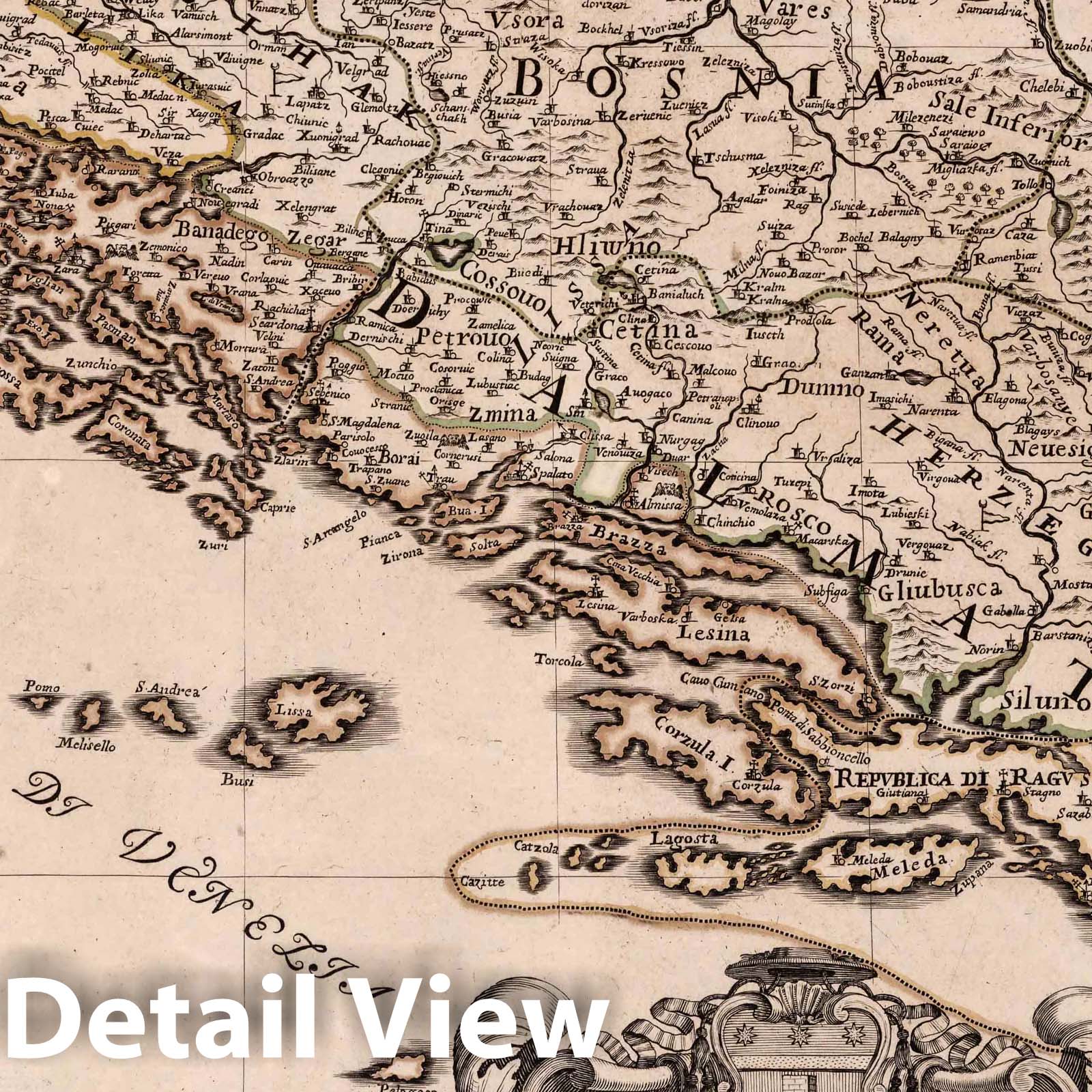 Dalmatia, Istria, Bosnia, Serbia, and Croatia - River Map, 1684