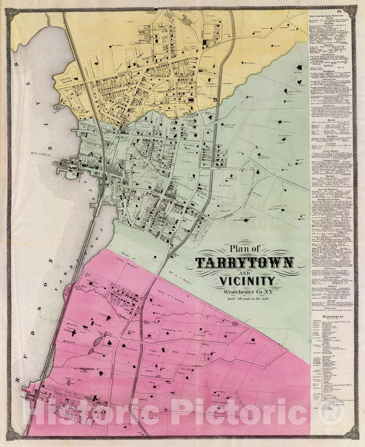 Historic Map : County Atlas Map, Tarrytown, vicinity. 1868 - Vintage Wall Art