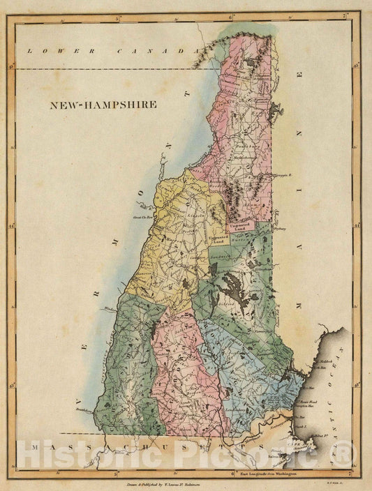 Historic Map : World Atlas Map, New Hampshire. 1823 - Vintage Wall Art