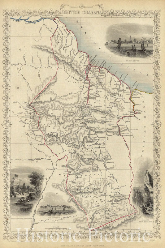 Guyana - River Map, 1851 - Hand-Colored Historical Map Print
