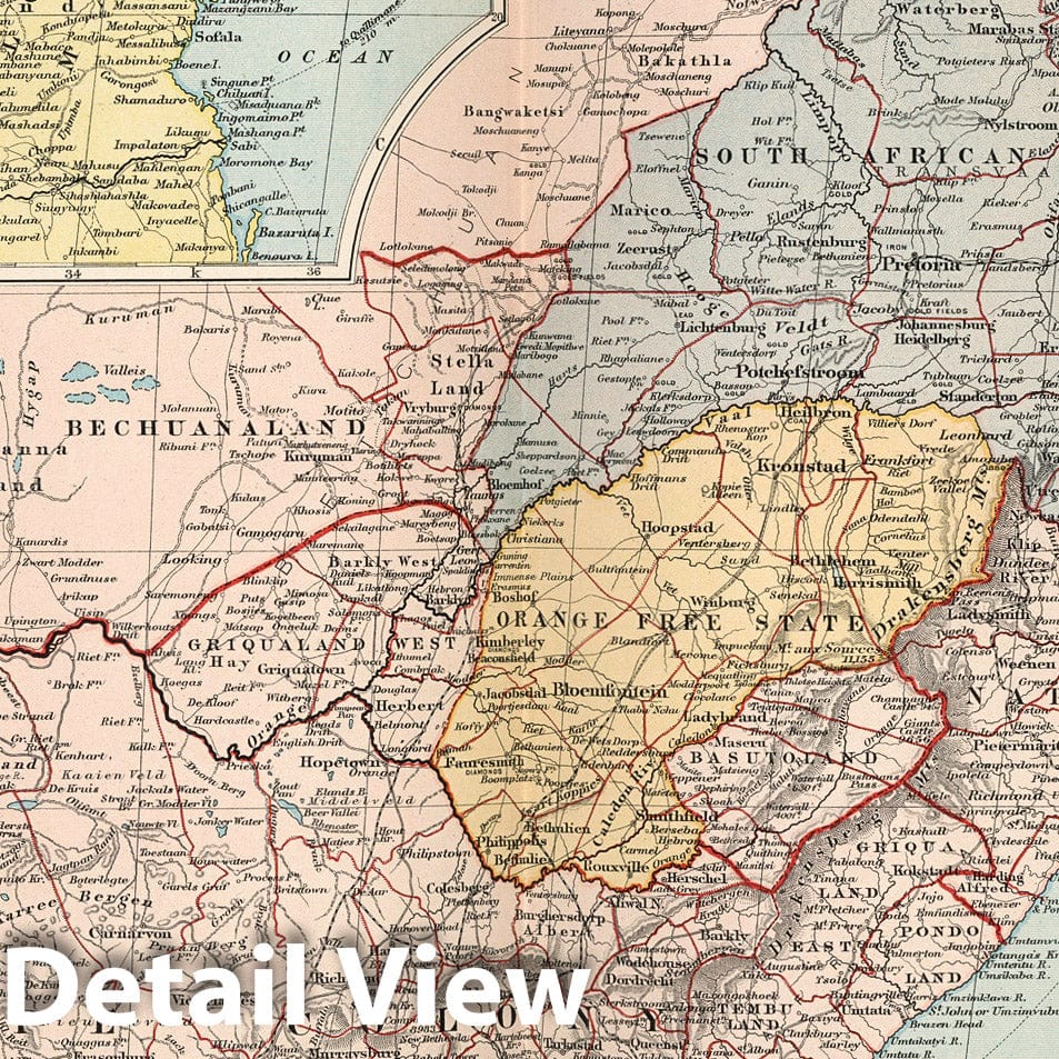 South Africa - Railroad Map, 1892 - Historical Map Print