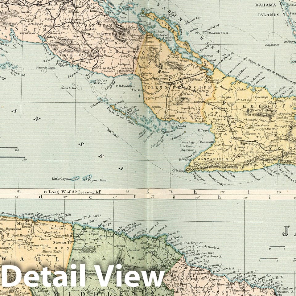 Cuba and Jamaica - Railroad Map, 1892 - Historical Map Print