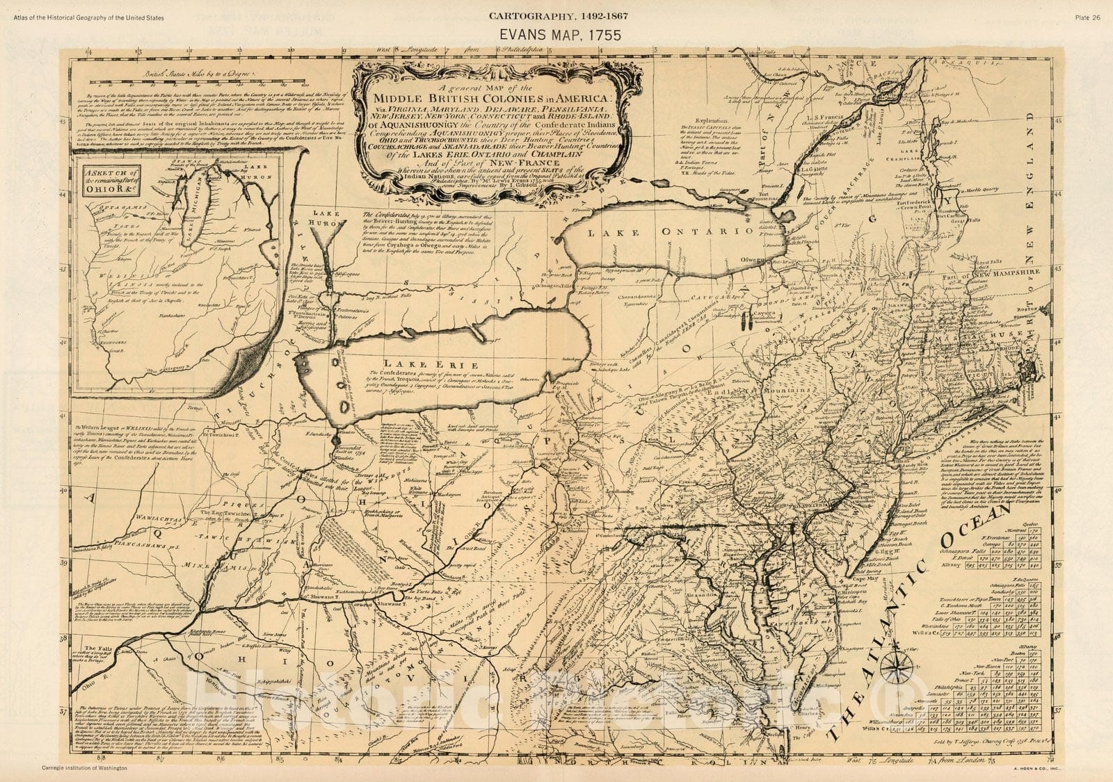 Historic Map : Plate 26. Facsimile Cartography 1492-1867. Evans Map, 1755 - Vintage Wall Art
