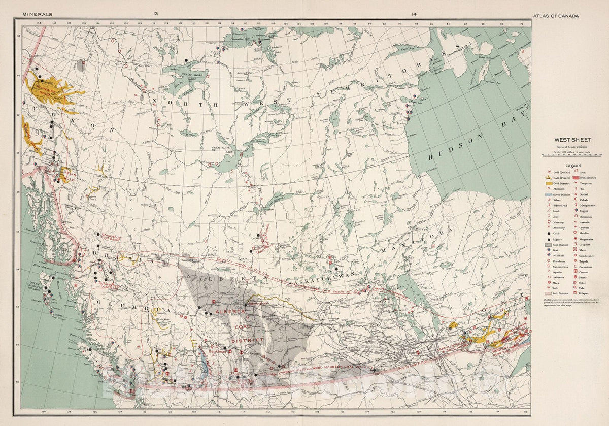 Historic Map : West sheet. Mineral map of the Dominion of Canada, 1915 - Vintage Wall Art