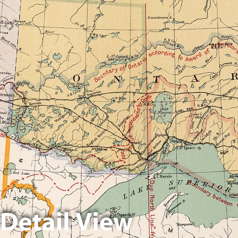 Ontario and Manitoba Boundary - Railroad Map, 1915