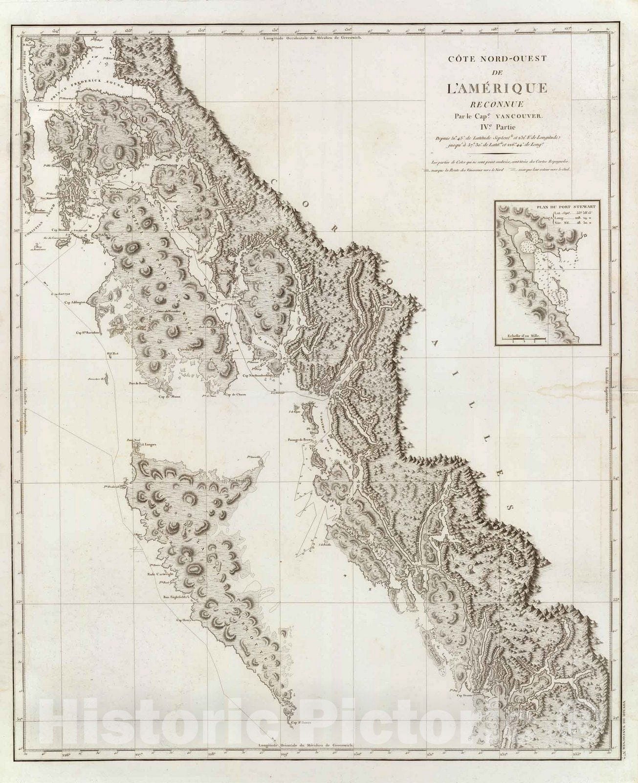 Historic Map : Alaska, Chart Map, Cote NO, l'Amerique 4. 1828 , Vintage Wall Art