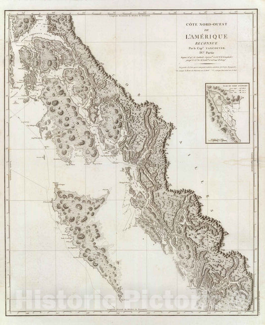 Historic Map : Alaska, Chart Map, Cote NO, l'Amerique 4. 1828 , Vintage Wall Art