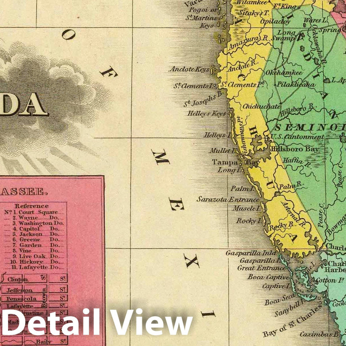 Florida with inset Plans of Tallahassee and Pensacola, 1831 - Historical Map Print