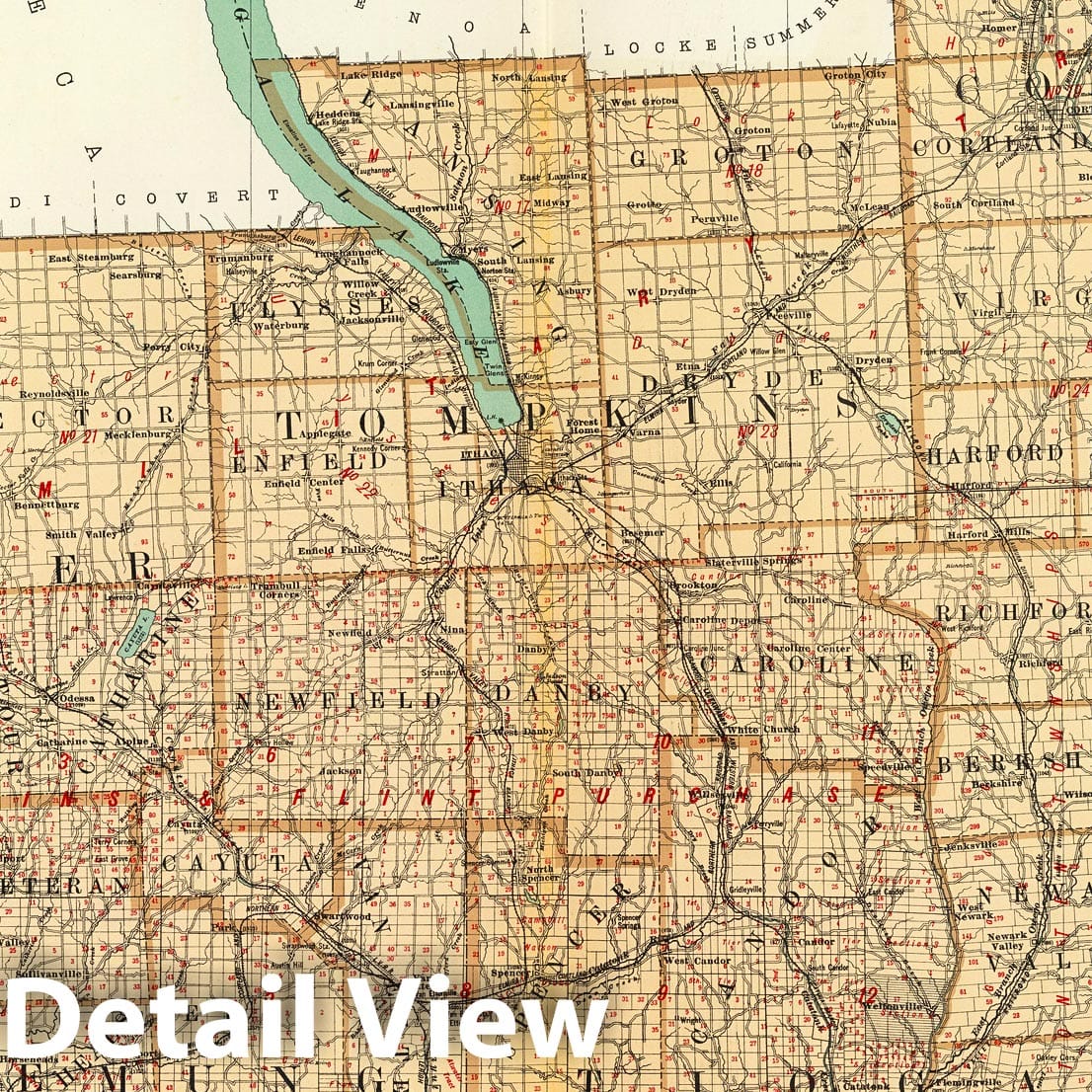 Schuyler, Tompkins, Cortland, Chemung and Tioga Counties, New York - Railroad Map, 1895