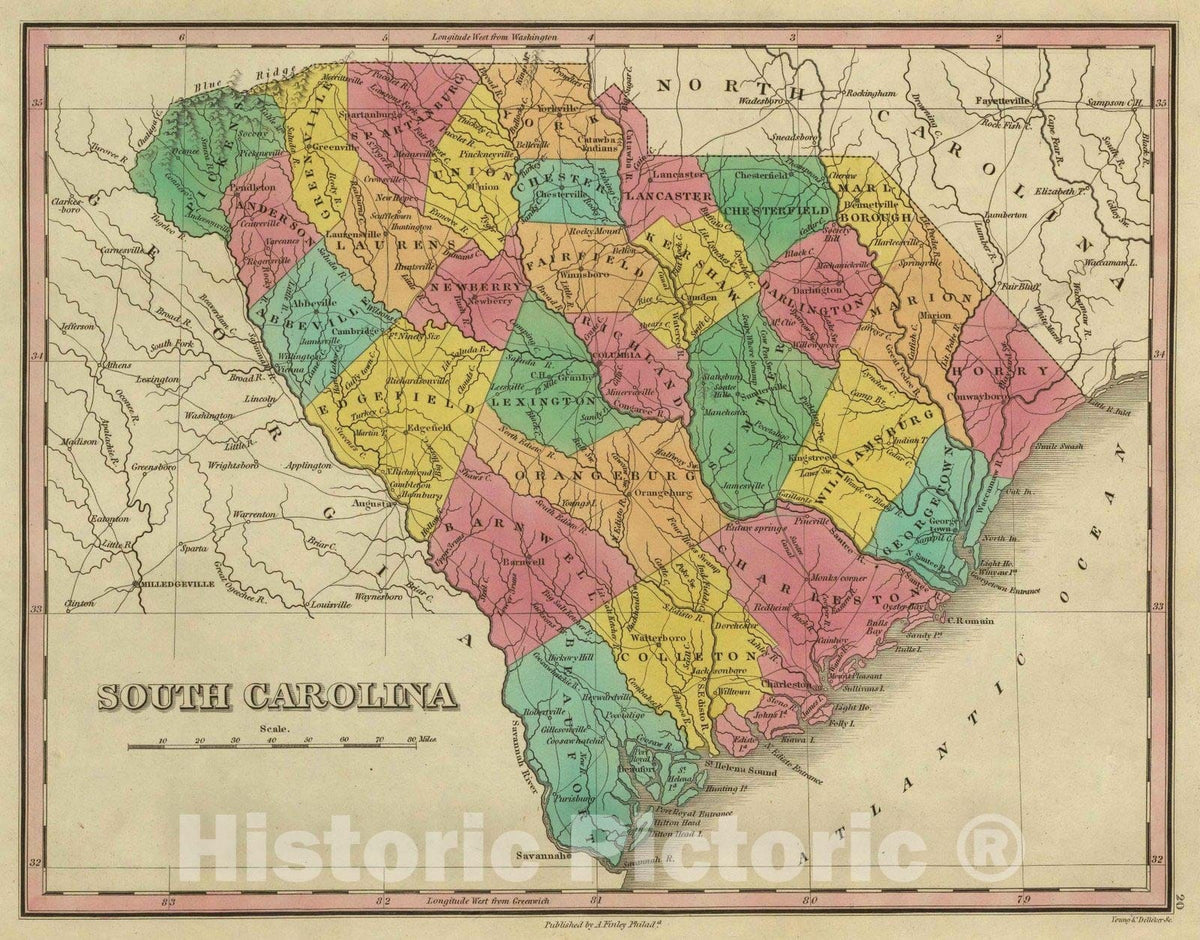Historic Map : Classical Atlas Map, South Carolina. 1831 - Vintage Wall Art