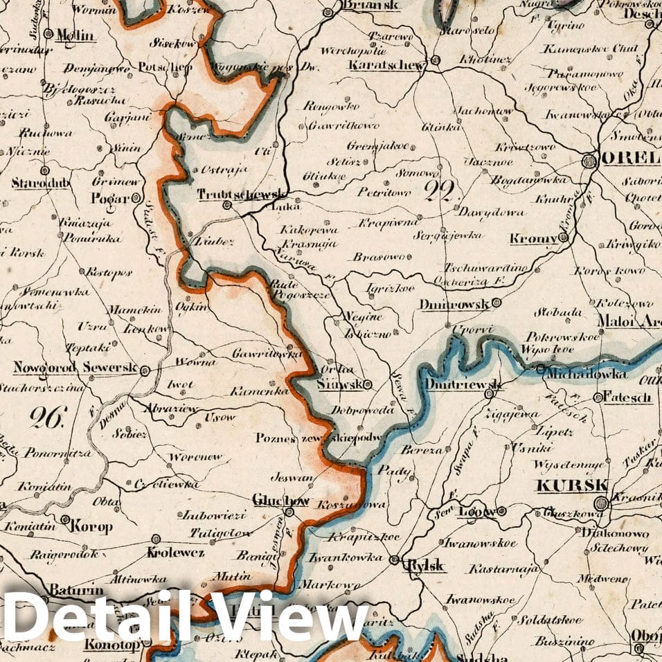 Russia: Orel, Kursk, Chernigov, 1829 – Historical Map Print
