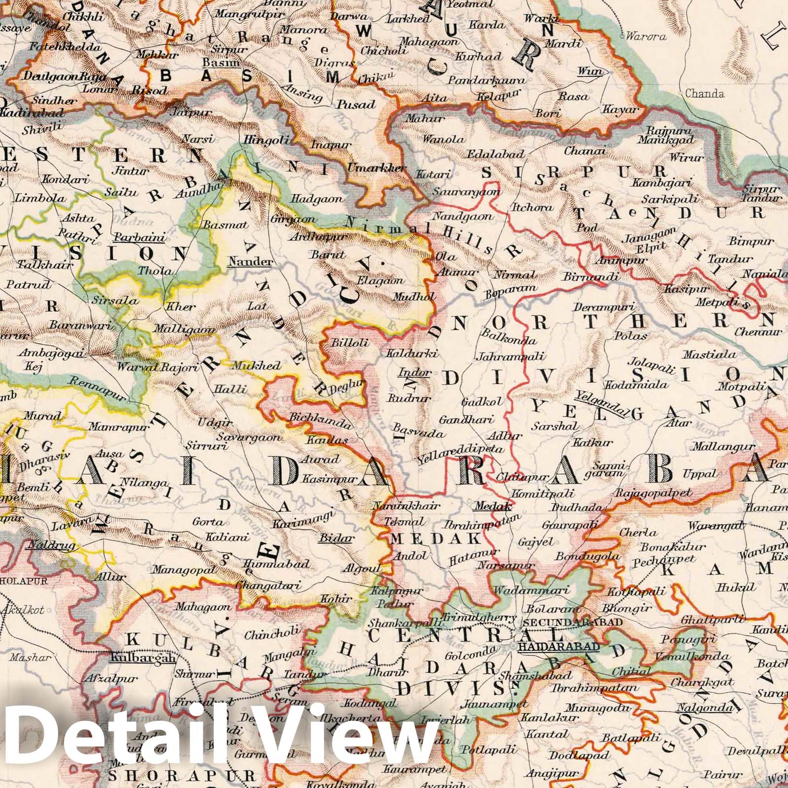 Hyderabad and Berar, India - Railroad Map, 1894 - Historical Map Print
