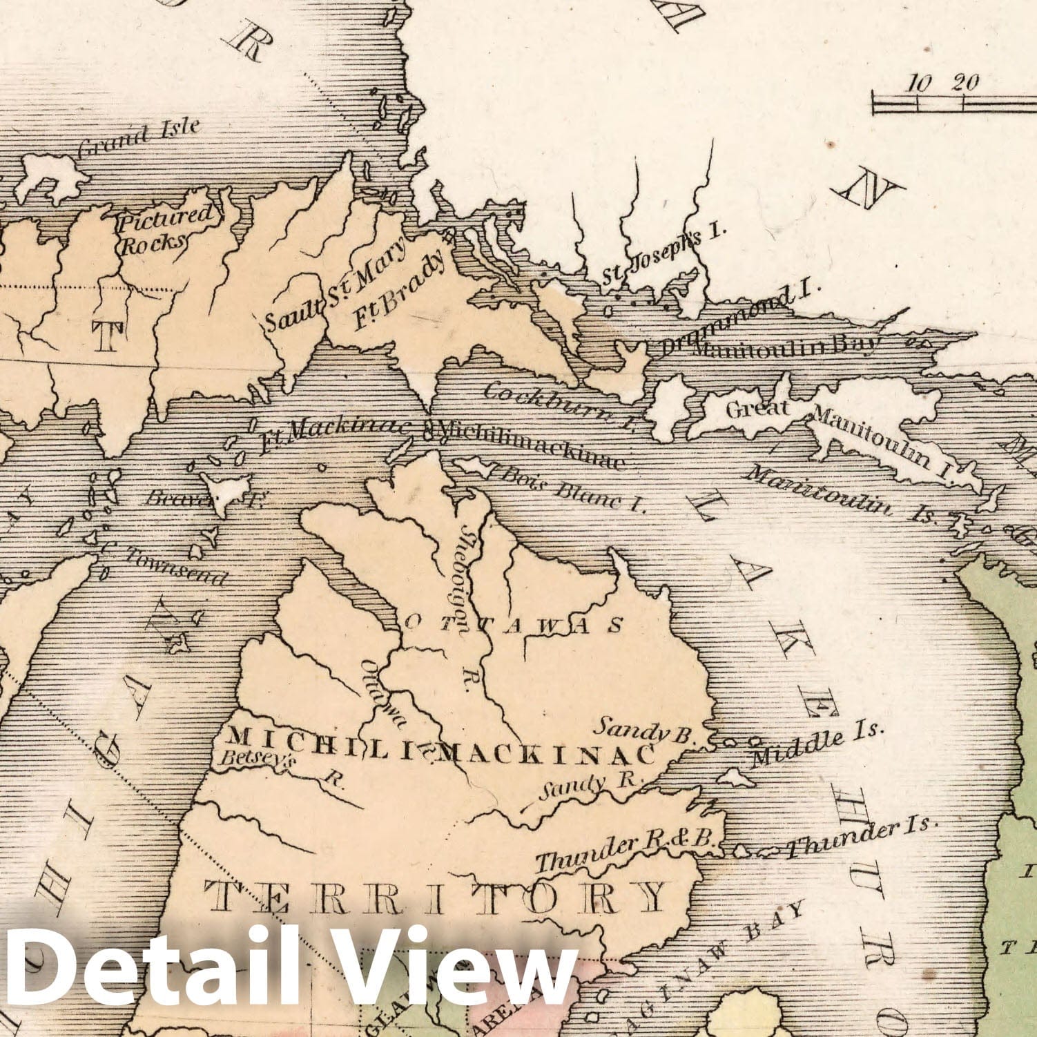 Michigan and the Great Lakes - River Map, 1838 - Historical Map Print