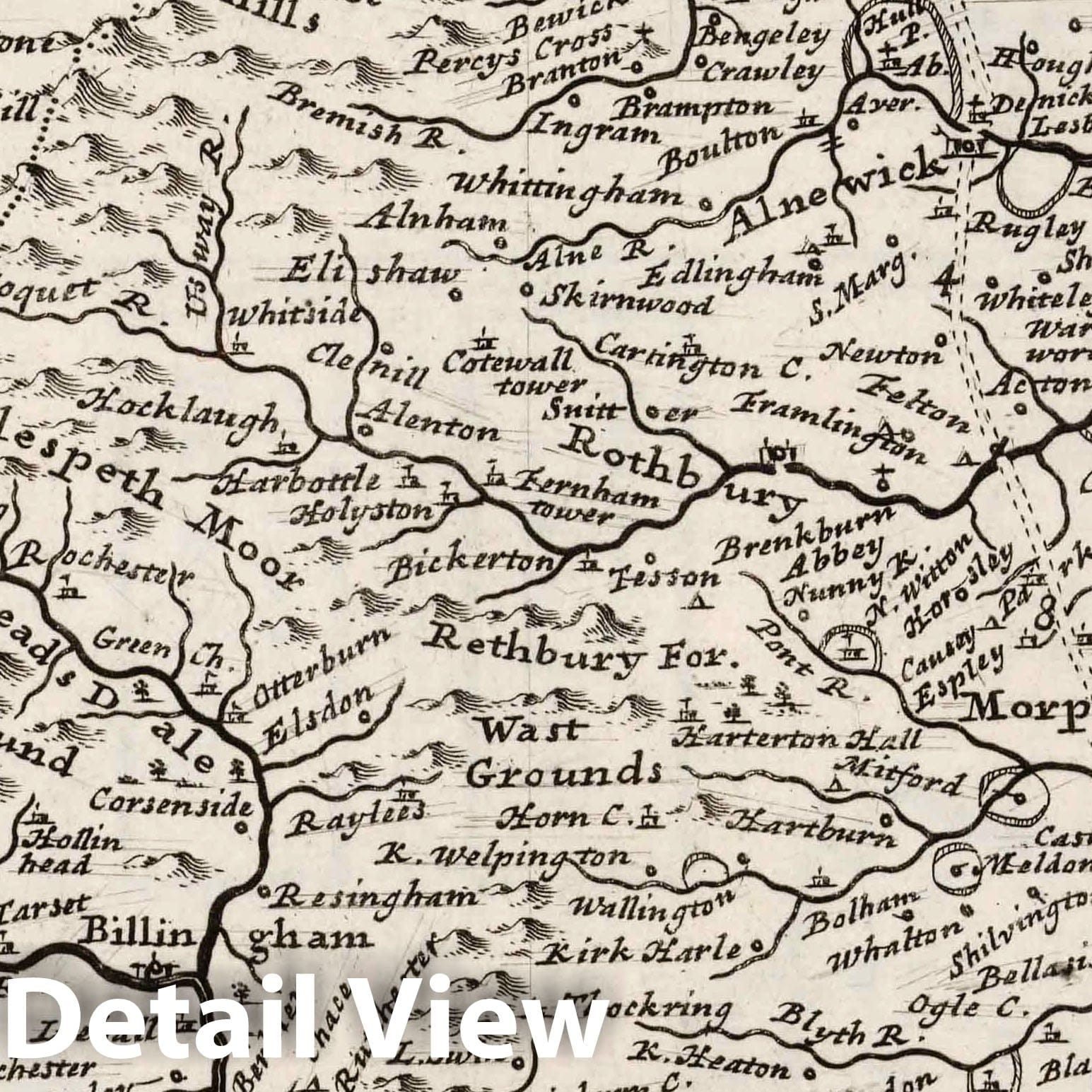 Northumberland, England - Road Map, 1724 by Herman Moll