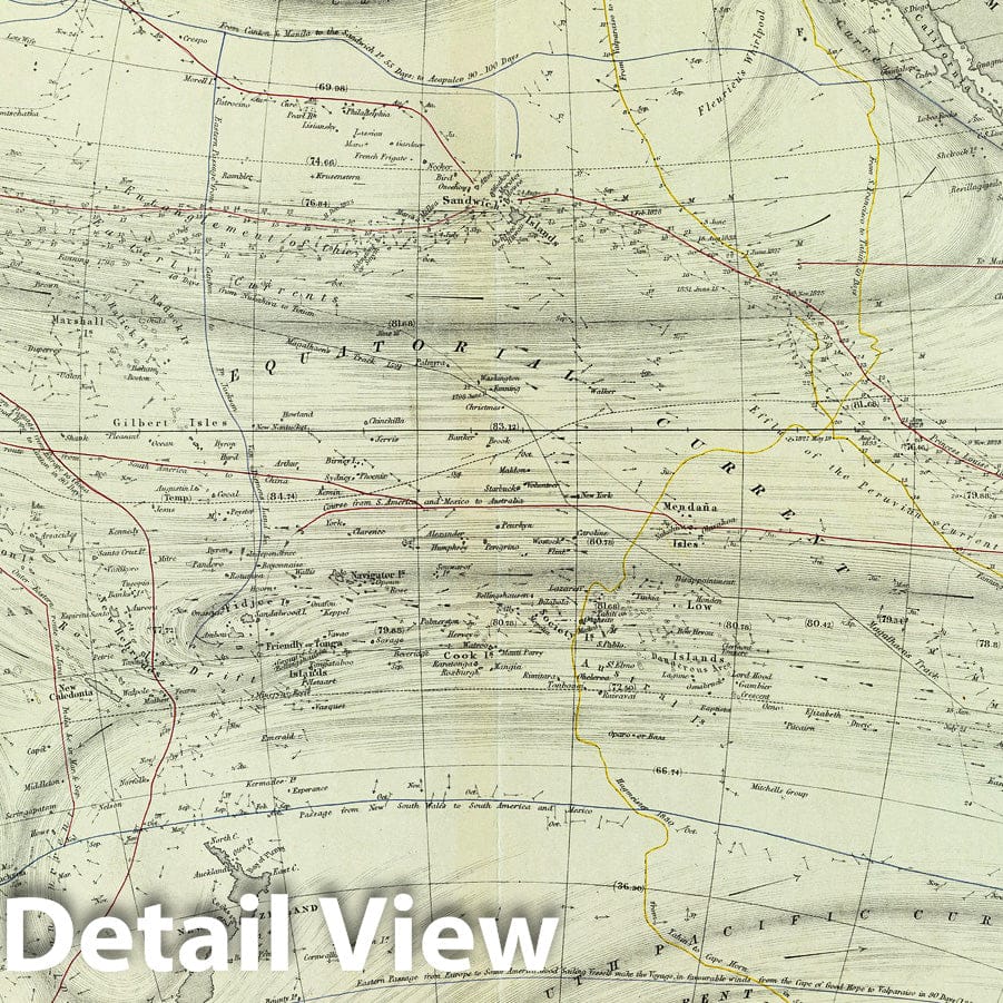 Pacific Ocean - Physical Chart, 1856 - Historical Map Print