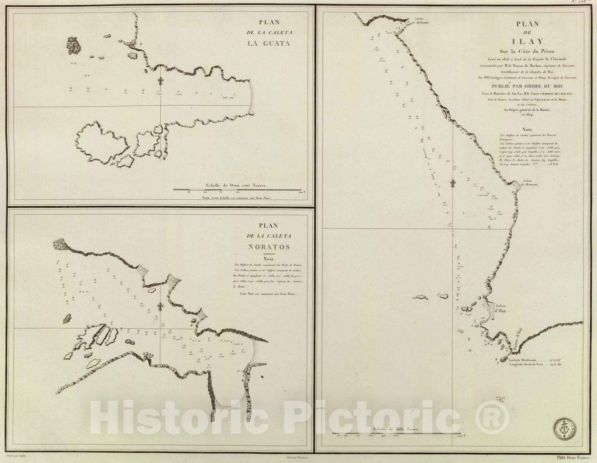 Historic Map : Peru, Chart Map, Ilay, La Guata, Noratos. 1824 , Vintage Wall Art