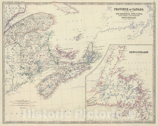 Historic Map : Canada, New Brunswick, Atlas Map, Canada E. 1861, , Vintage Wall Art