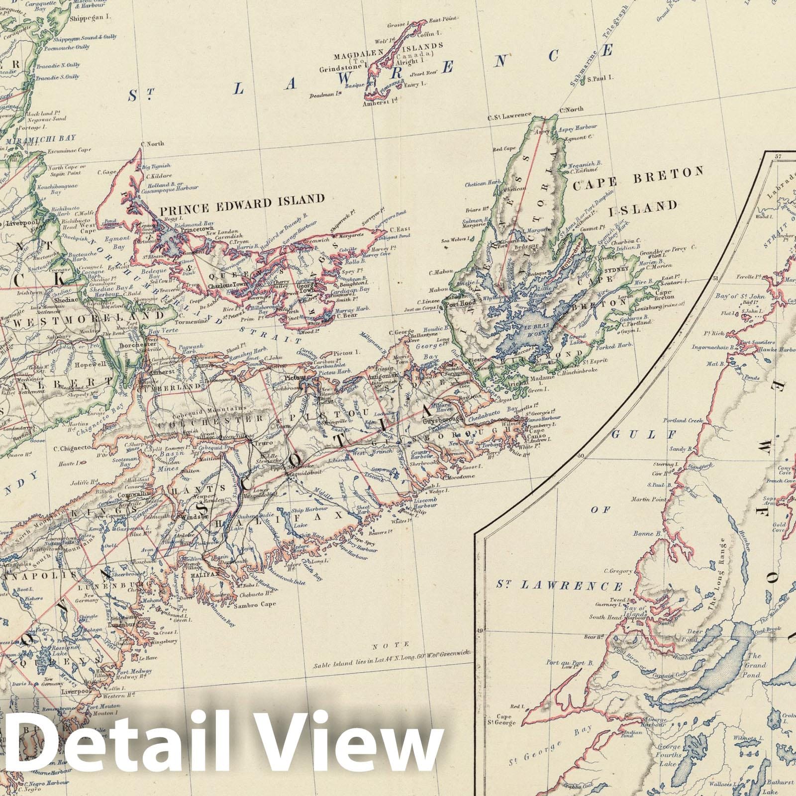 Canada, Eastern Sheet - New Brunswick, Nova Scotia, Prince Edward Island, Cape Breton Island, Newfoundland, 1861 Historical Map Print