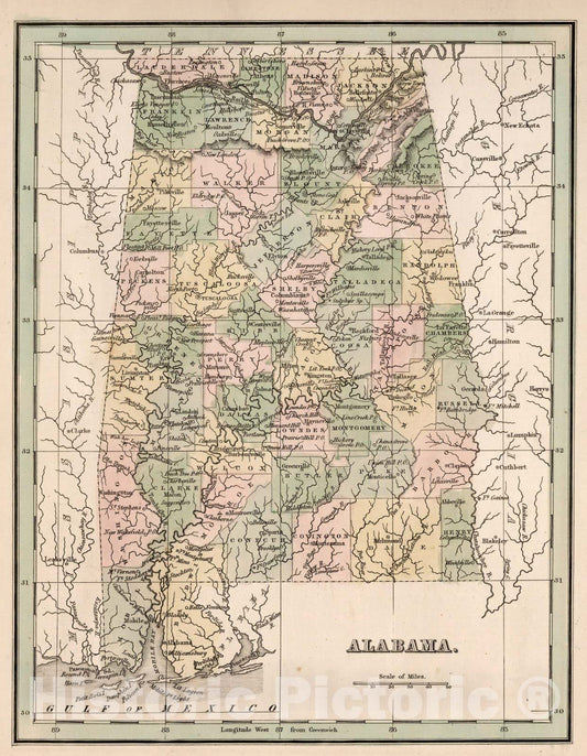 Historic Map : World Atlas Map, Alabama 1838 - Vintage Wall Art