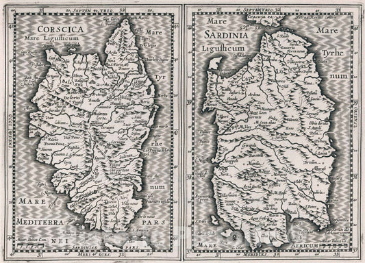 Historic Map : Italy, CorsicaCorscica. Sardinia 1636 , Vintage Wall Art