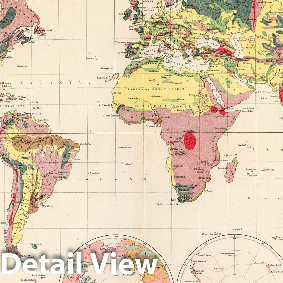 Geological Structure of the Globe, 1856 - Historical Map Print