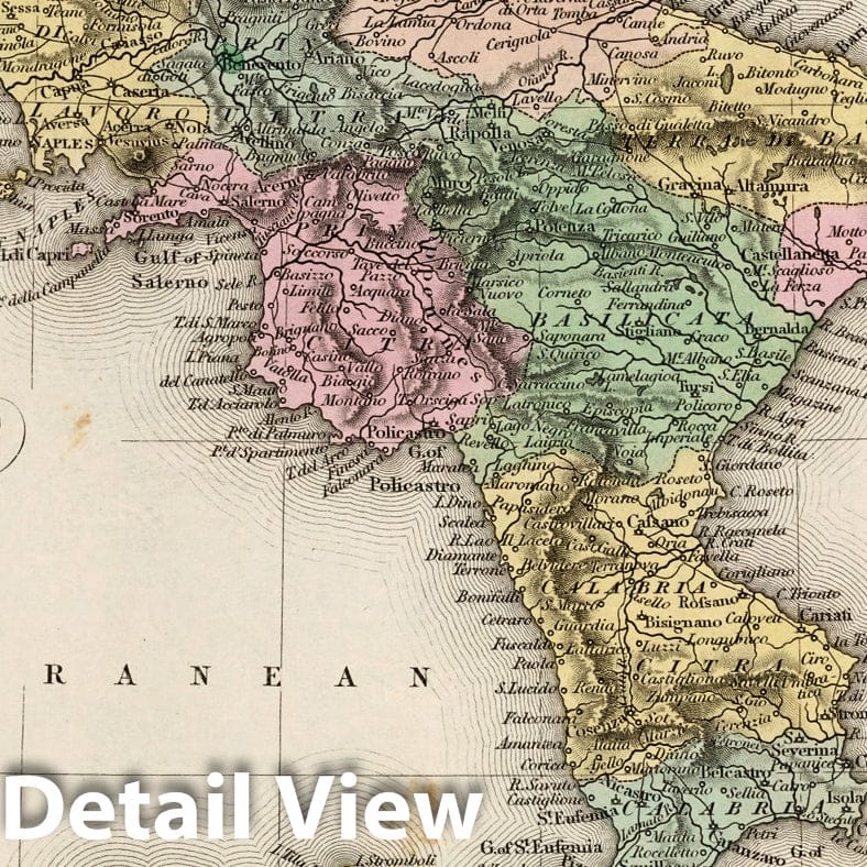 Kingdom of Naples with Environs of Naples, 1836 - Historical Map Print