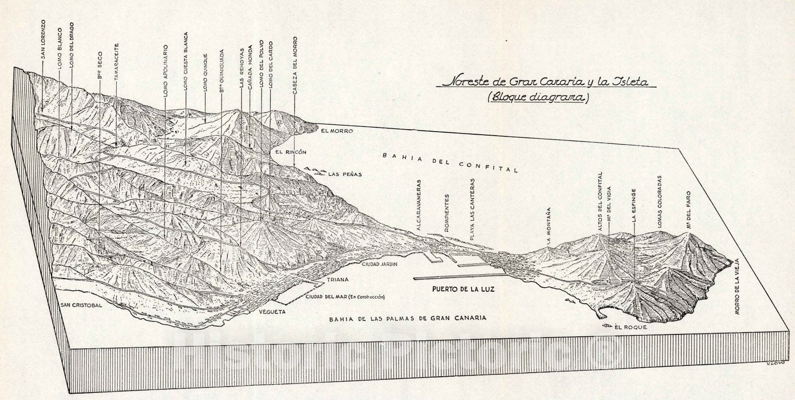 Historic Map : Grand Canary (Canary Islands) Geography Book, Noreste de Gran Canaria y la Isleta. 1953 , Vintage Wall Art