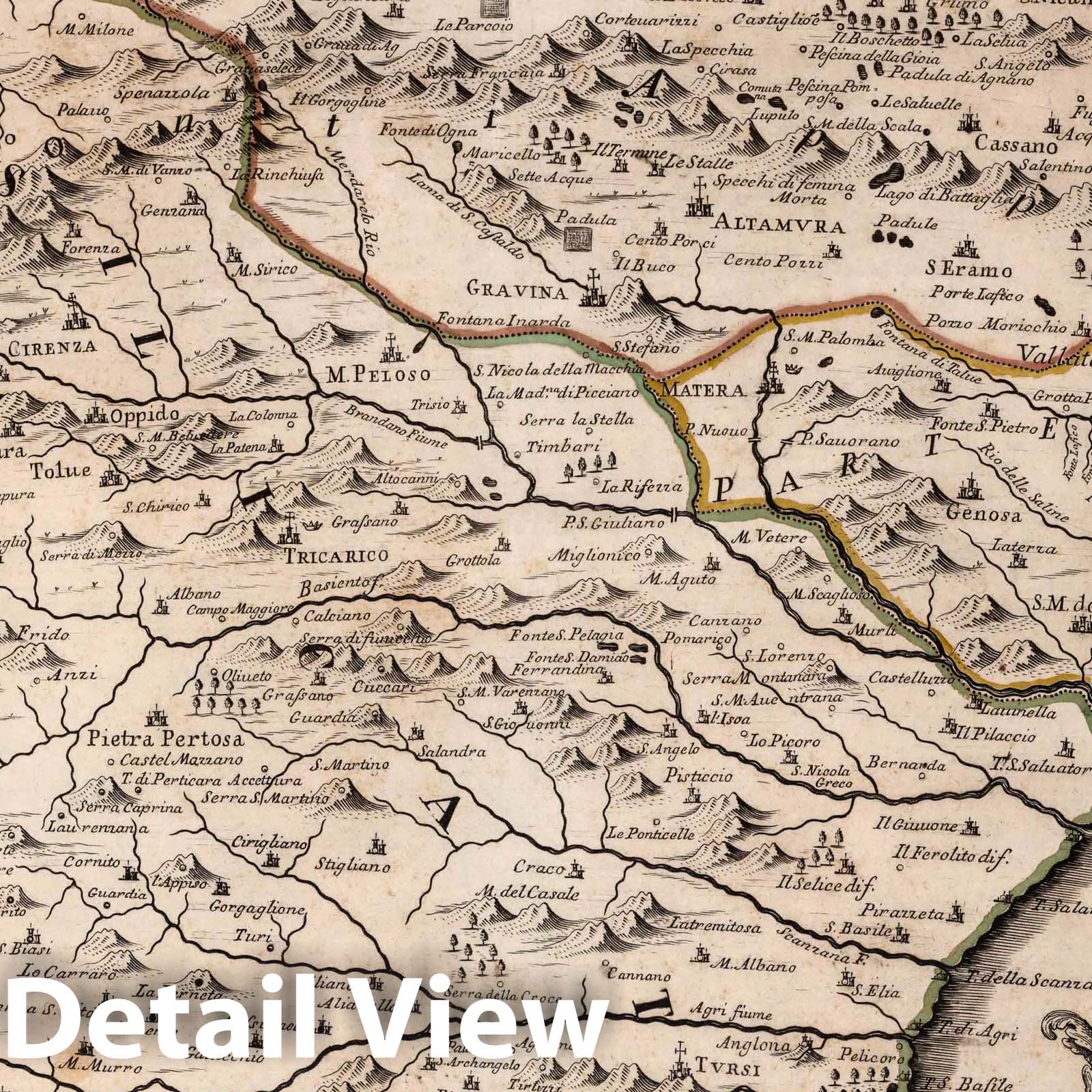 Basilicata and Bari, Italy - Historical Map Print, 1714