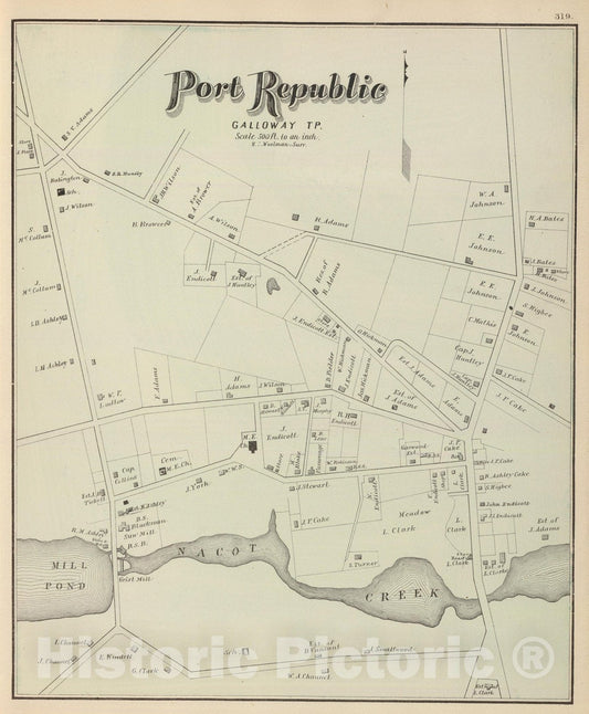 Historic Map : State Atlas Map, Port Republic, Galloway Tp. 1878 - Vintage Wall Art