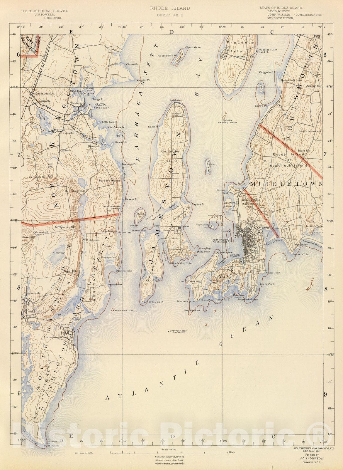 Historic Map : State Atlas Map, R.I. sheet 7. 1891 - Vintage Wall Art