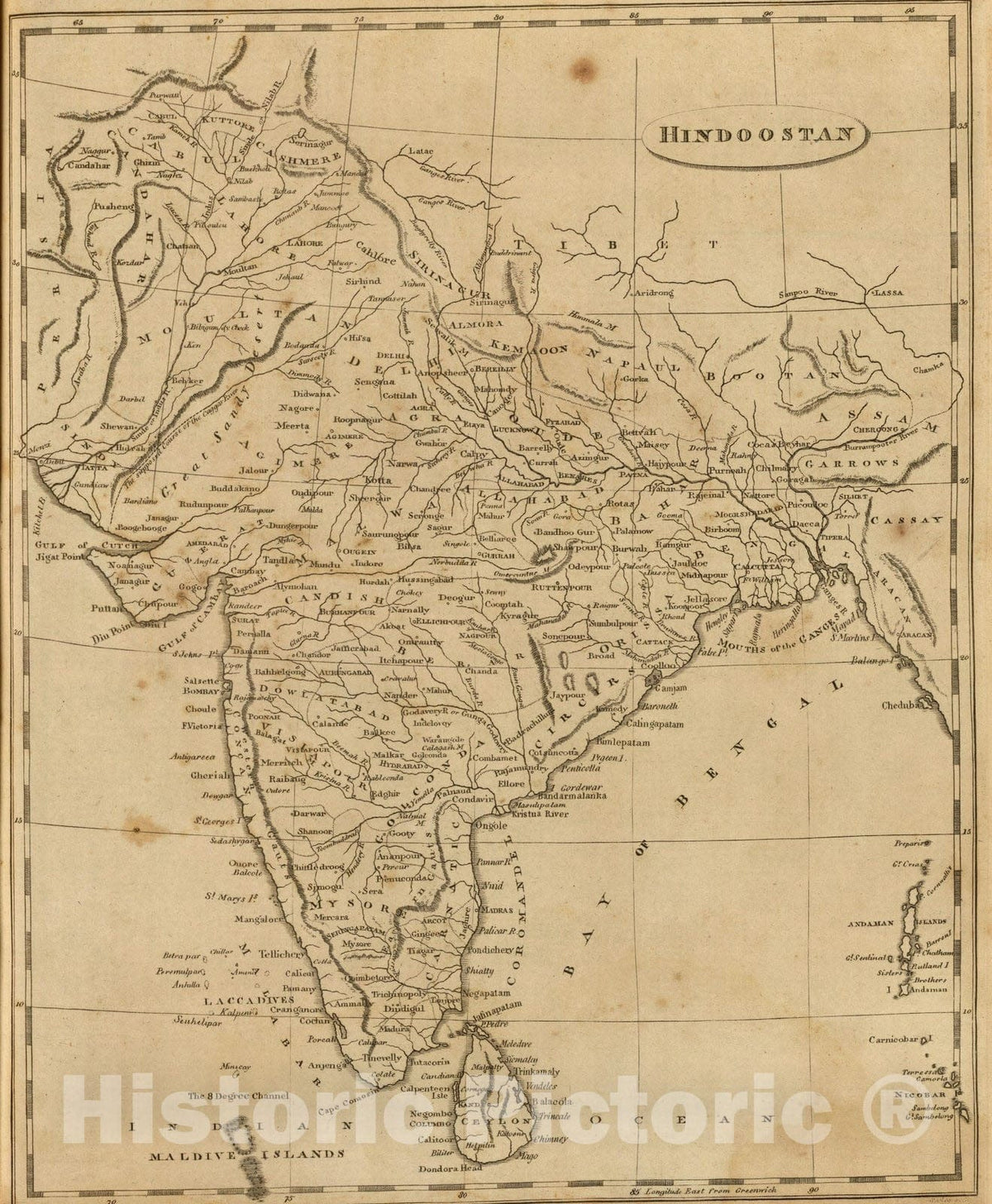 Historic Map : World Atlas Map, Hindoostan. 1812 - Vintage Wall Art