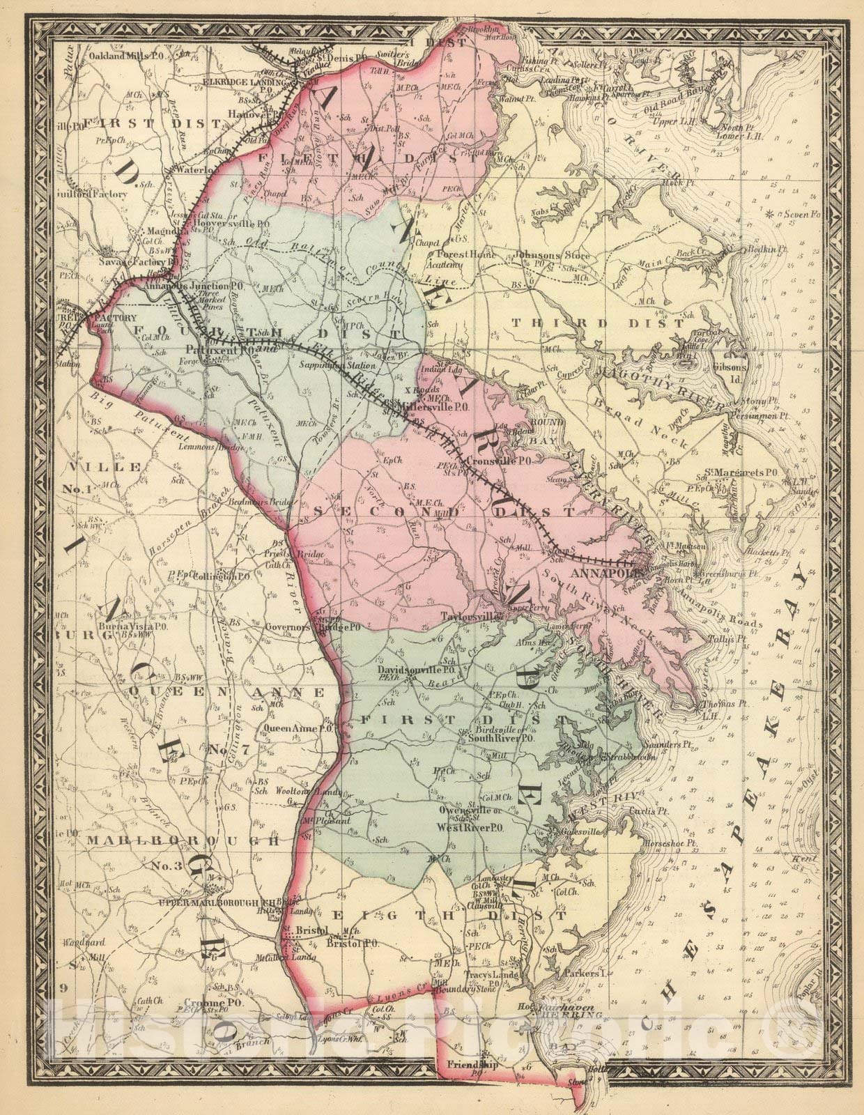 Historic Map : State Atlas Map, Anne Arundel. 1866 - Vintage Wall Art