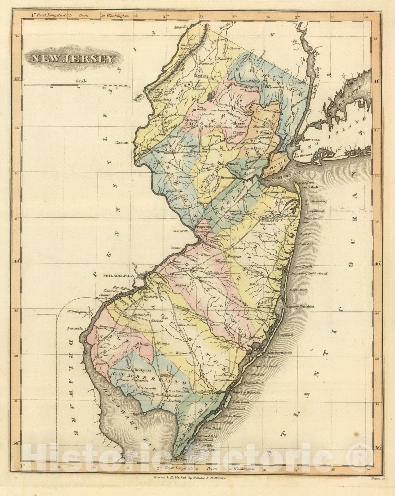 Historic Map : World Atlas Map, New Jersey. 1822 - Vintage Wall Art