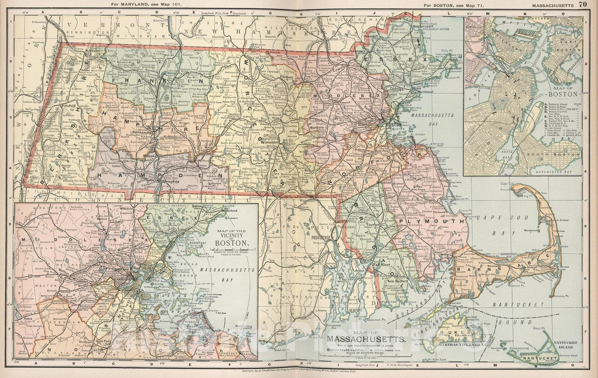 Historic Map : Map of Massachusetts, 1891 - Vintage Wall Art
