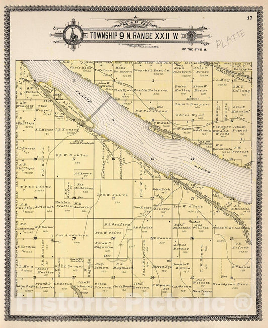 Historic Map : Dawson County Nebraska, County Atlas Map, Township 9 N. Range XXII W. 1904 - Vintage Wall Art