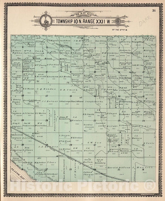 Historic Map : Dawson County Nebraska, County Atlas Map, Township 10 N. Range XXII W. 1904 - Vintage Wall Art
