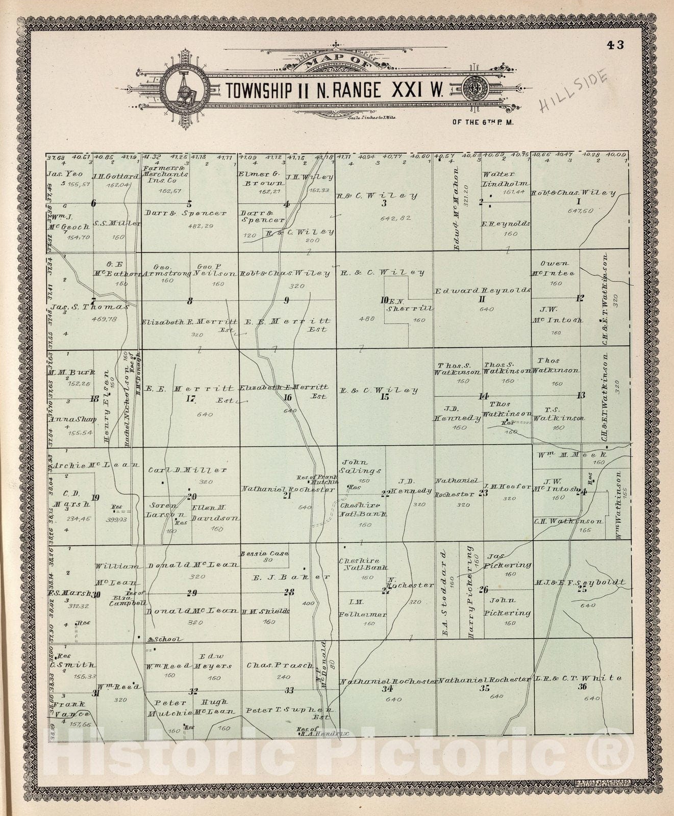 Historic Map : Dawson County Nebraska, County Atlas Map, Township 11 N. Range XXI W. 1904 - Vintage Wall Art