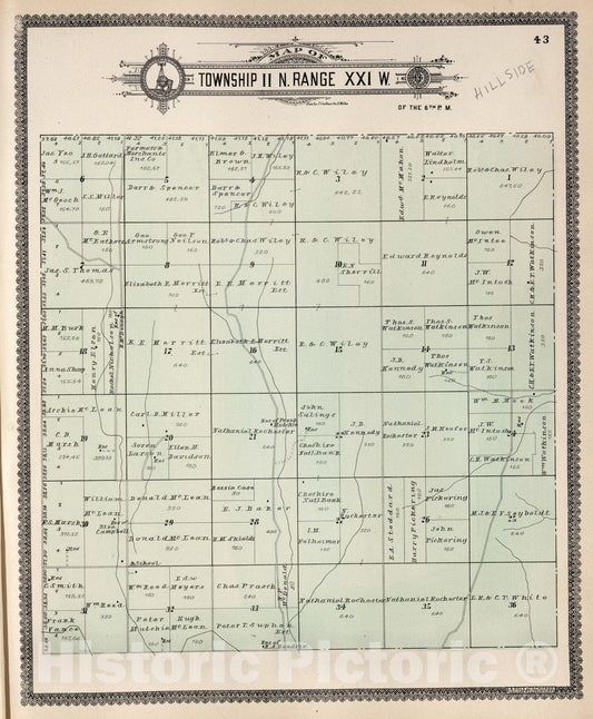 Historic Map : Dawson County Nebraska, County Atlas Map, Township 11 N. Range XXI W. 1904 - Vintage Wall Art