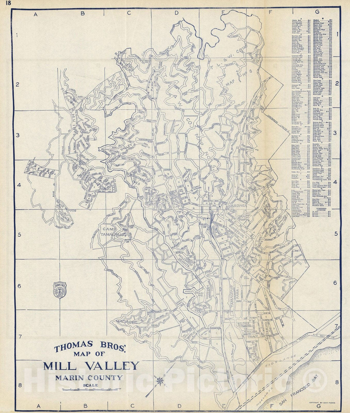 Mill Valley, Marin County, California - Road Map, 1938 - Thomas Bros. Atlas