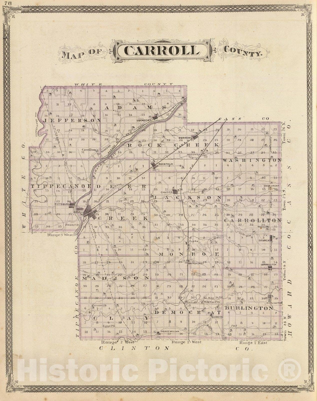 Historic Map : Map of Carroll County, 1876 - Vintage Wall Art