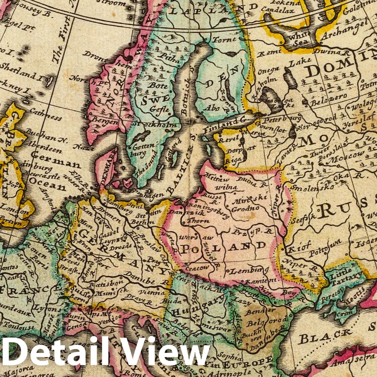 Europe - River Map, 1736 by Herman Moll - Historical Map Print
