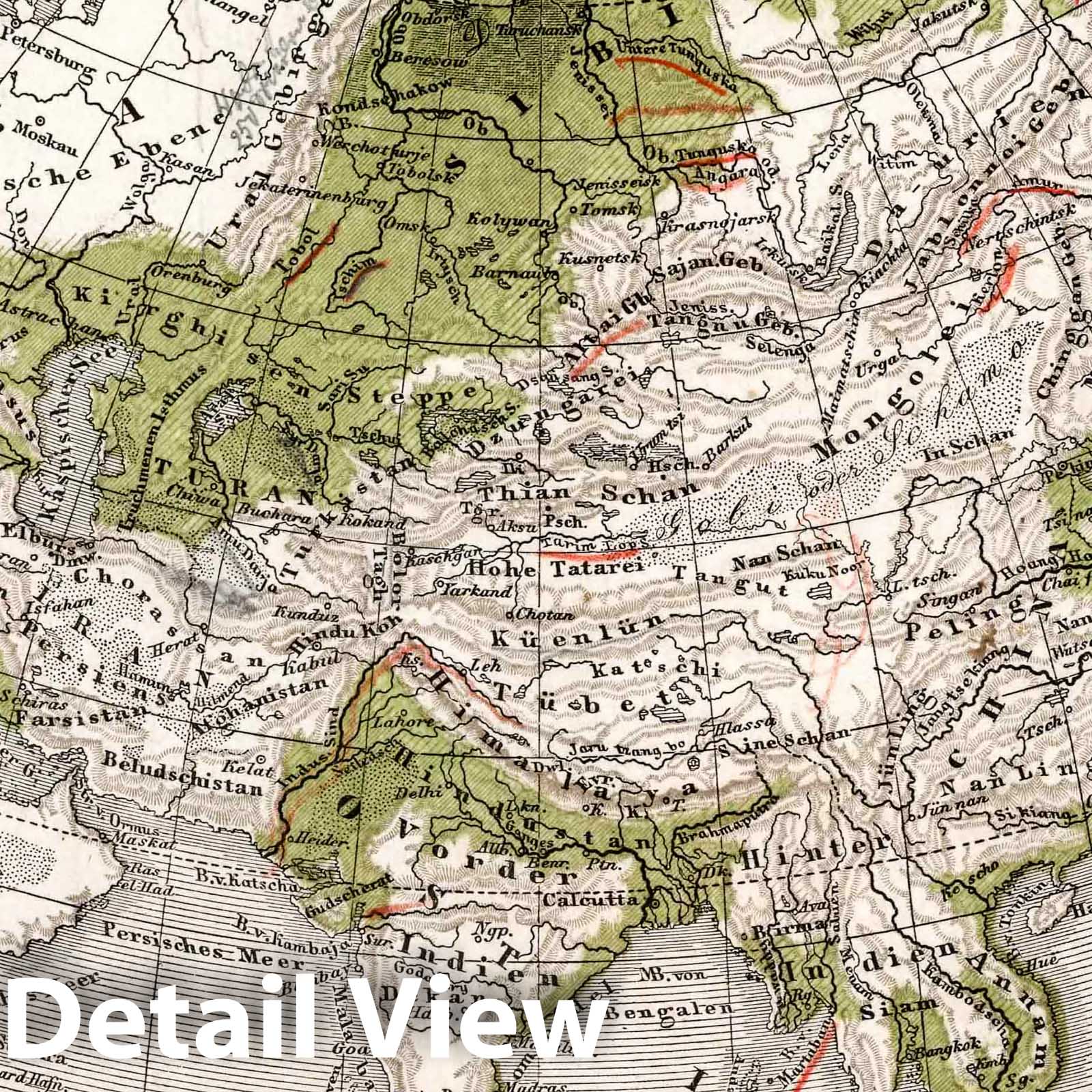 Asia - Physical Map, 1872 - Historical Map Print