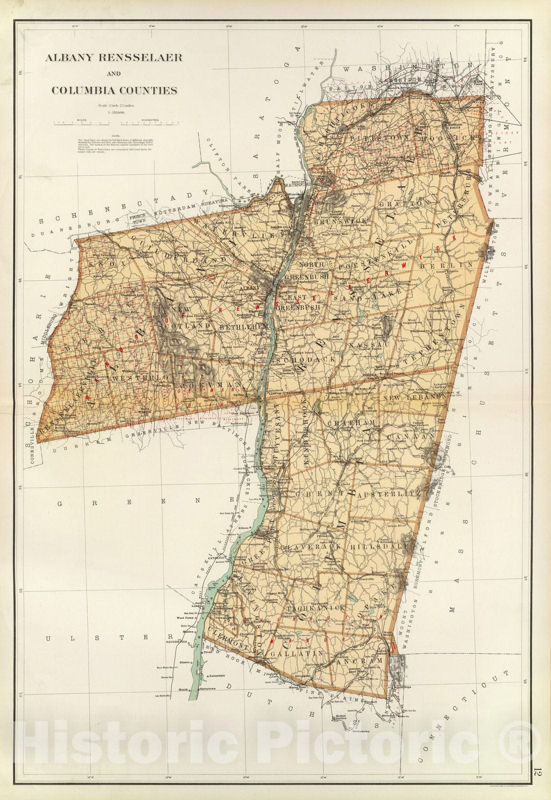 Historic Map : State Atlas Map, Albany, Rensselaer, Columbia counties. 1895 - Vintage Wall Art