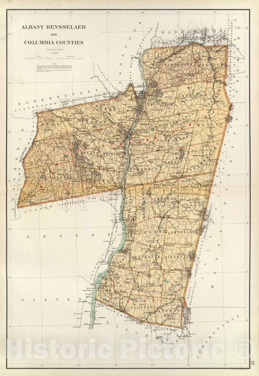 Historic Map : State Atlas Map, Albany, Rensselaer, Columbia counties. 1895 - Vintage Wall Art
