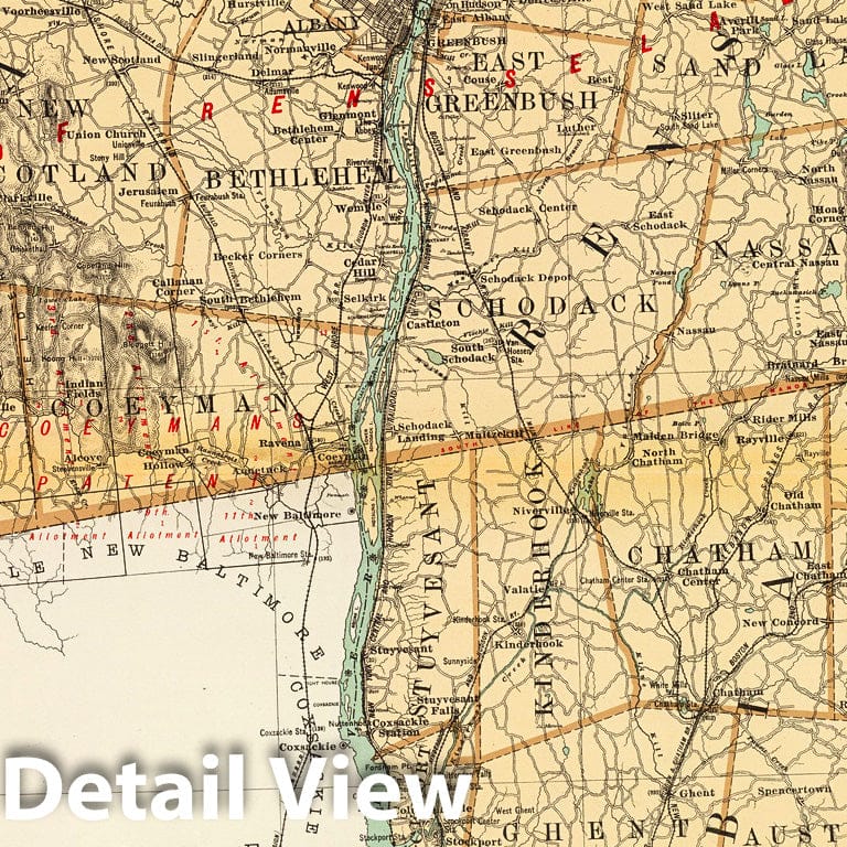 Albany, Rensselaer, and Columbia Counties, New York - Railroad Map, 1895