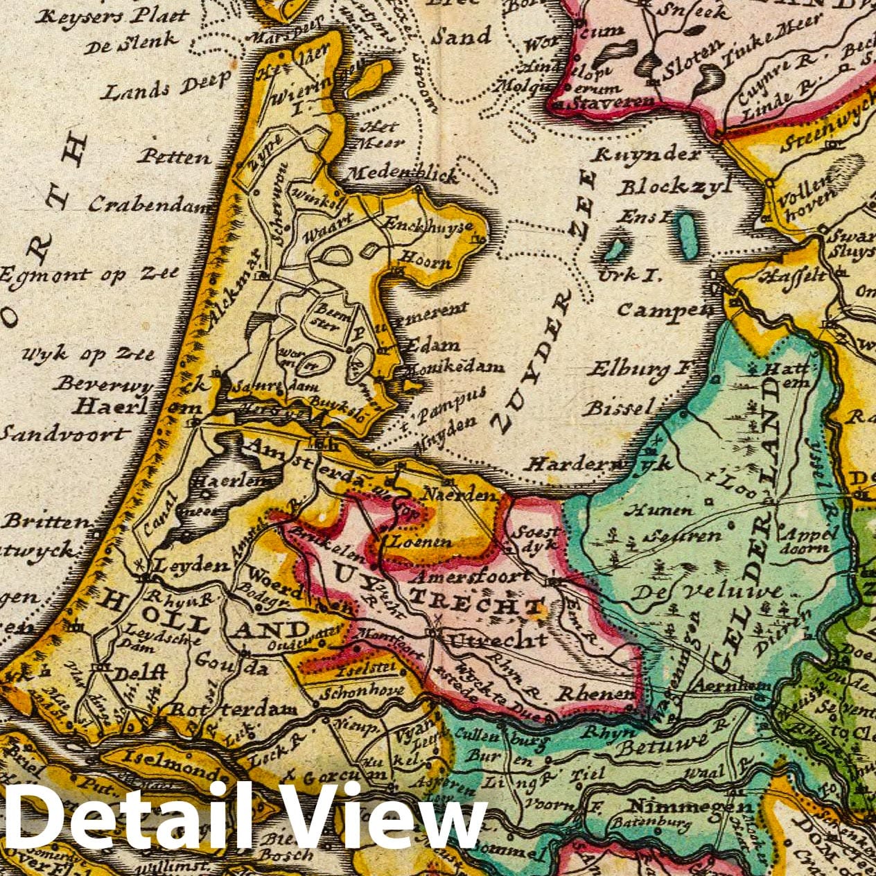 Netherlands and Arx Britannica - River Map, 1736 - Herman Moll Historical Map Print