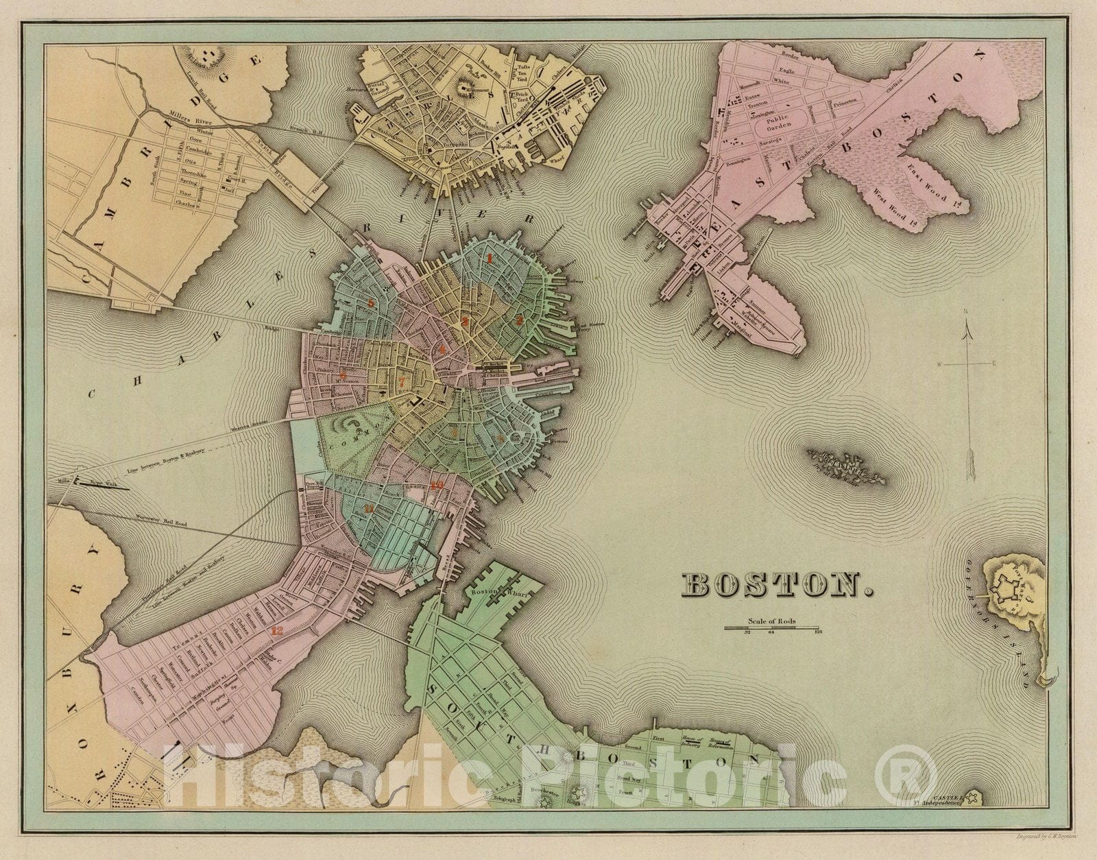 Historic Map : Boston. 1838 - Vintage Wall Art
