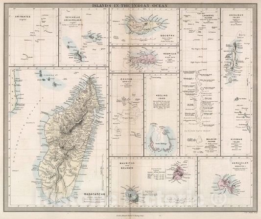 Historic Map : World Atlas Map, Islands in Indian Ocean 1856 - Vintage Wall Art