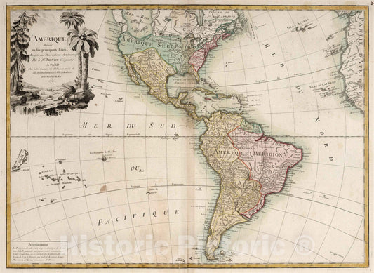Historic Map : World Atlas Map, L'Amerique, divisee en ses principaux etats 1769 - Vintage Wall Art