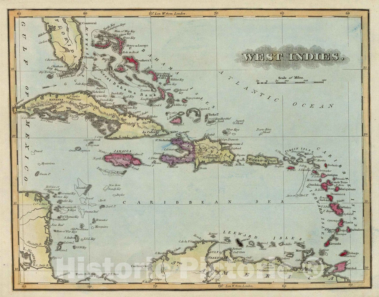 Historic Map : World Atlas Map, West Indies. 1823 - Vintage Wall Art